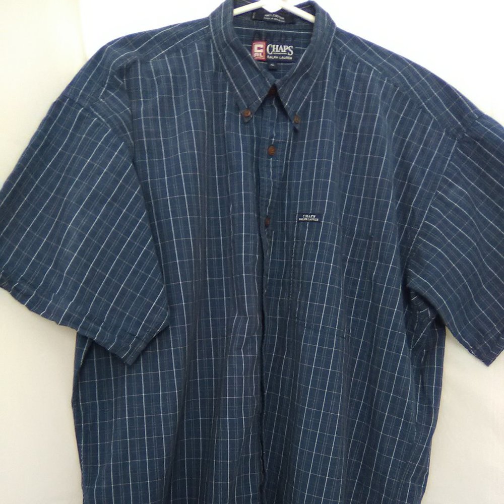 Chaps Ralph Lauren Short Sleeve Men's Plaid Shirt Color Blue Size XL